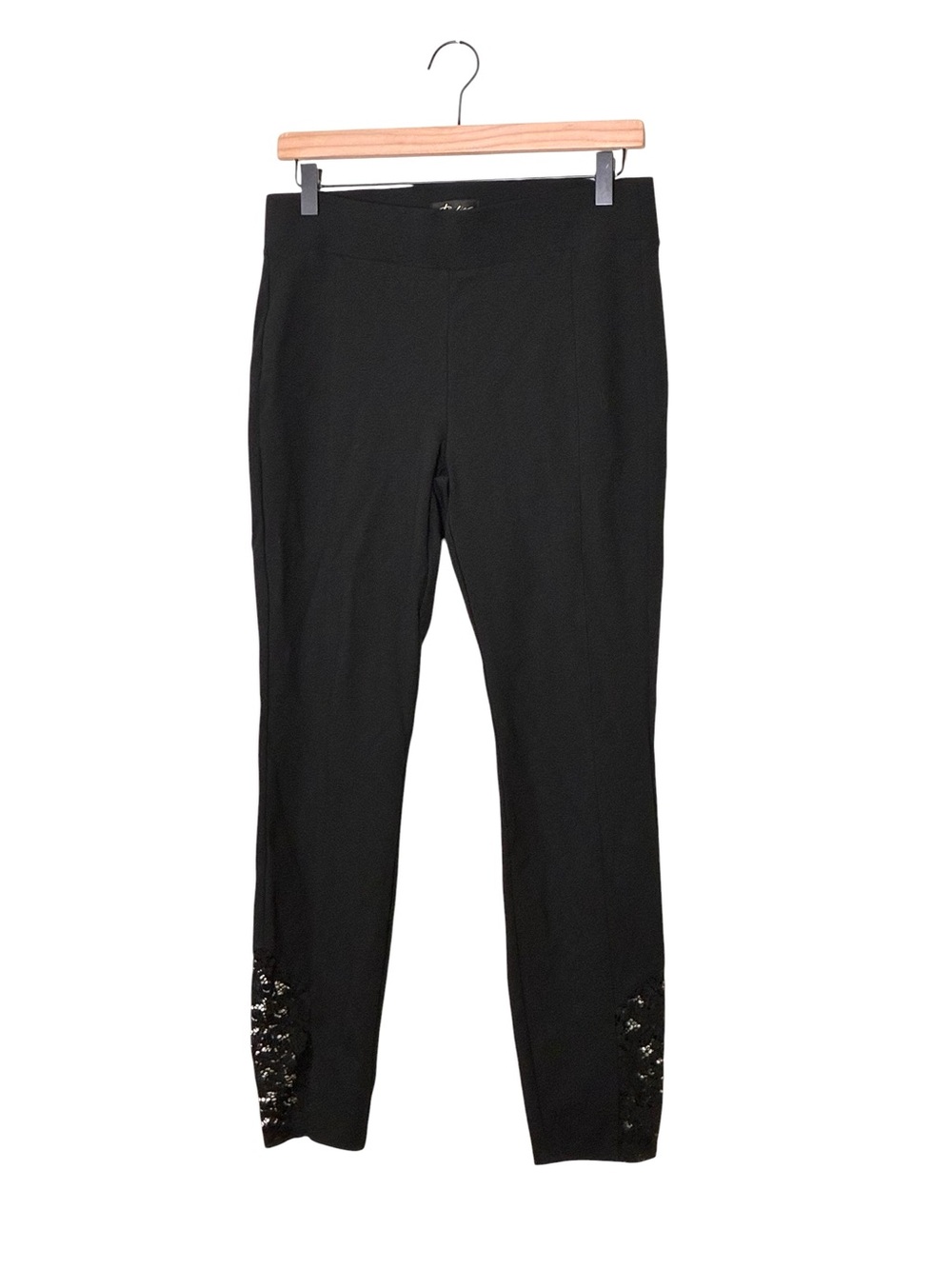 Thalia Sodi | Black sleek crochet trim skinny leggings pants size medium - Picture 2 of 13